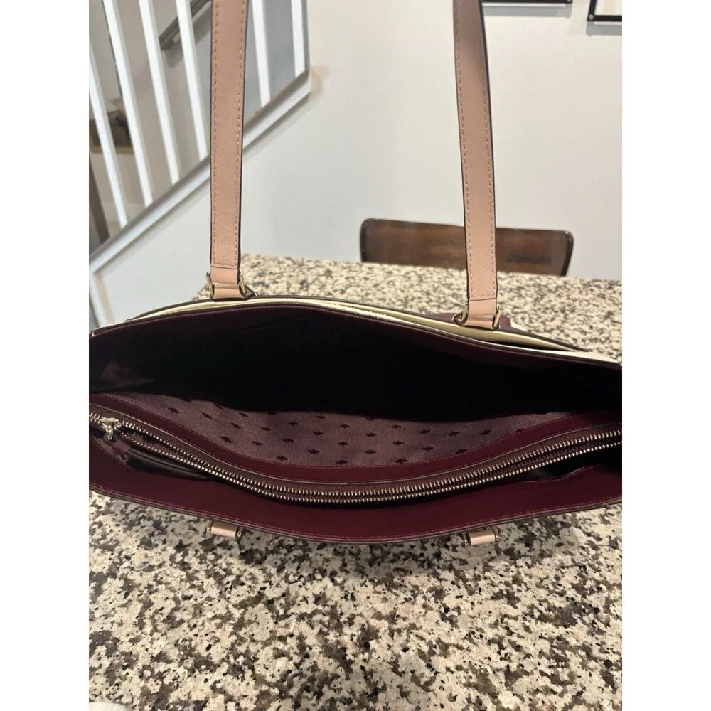 Kate Spade New York Leather Cameron Laptop Tote 2 Tone Cherrywood-Cream ~ No Tag